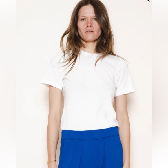 Raquel Allegra White 100% Cotton Short Sleeve Boy Tee Top Sz. 2 (L) - Picture 1 of 6